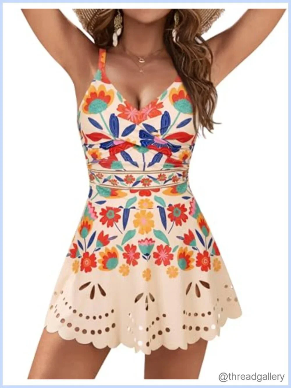 Tummy Control One Piece Swimsuit Twist Front Bathing Suit with Flowy Skirt